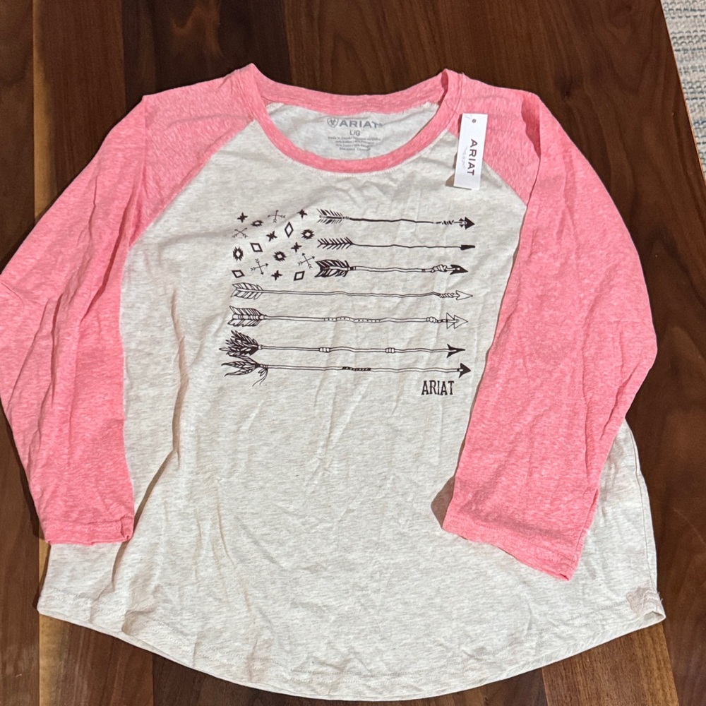 Ariat Women’s Pink and Cream Arrow Long Sleeve Tee
